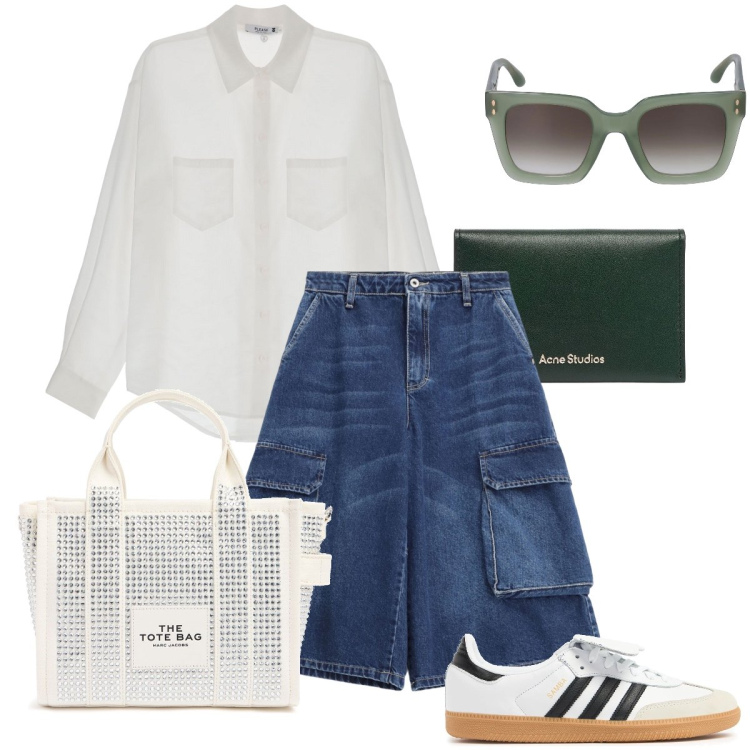 Outfit donna - Le bermuda in jeans. Stile Urban per Tutti i giorni. Abbinamento con shorts, camicie, occhiali da sole, portafogli, borse tote, sneakers.