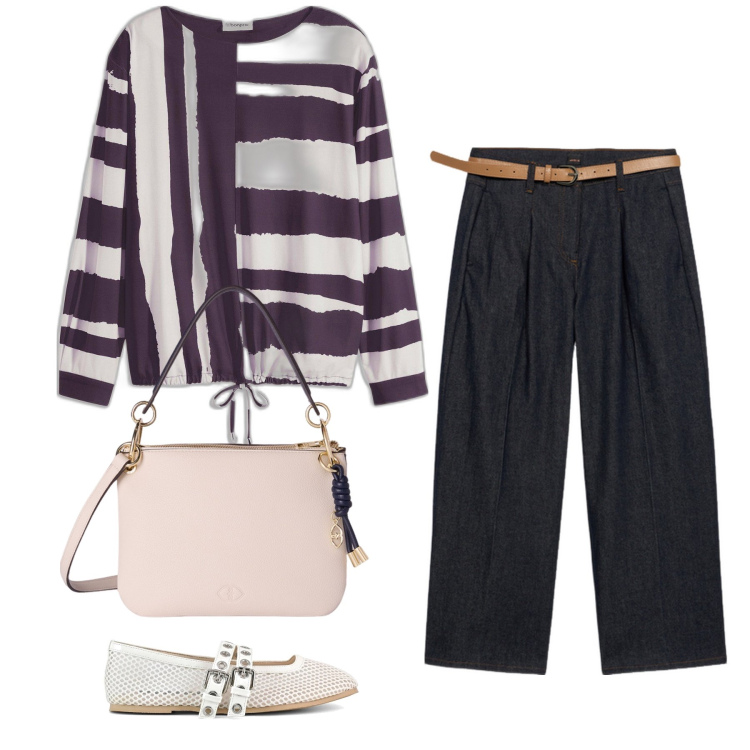 Outfit donna - Outfit per ogni occasione. Stile Glamour per Tutti i giorni. Abbinamento con maglieria, ballerine, jeans, borse a tracolla.