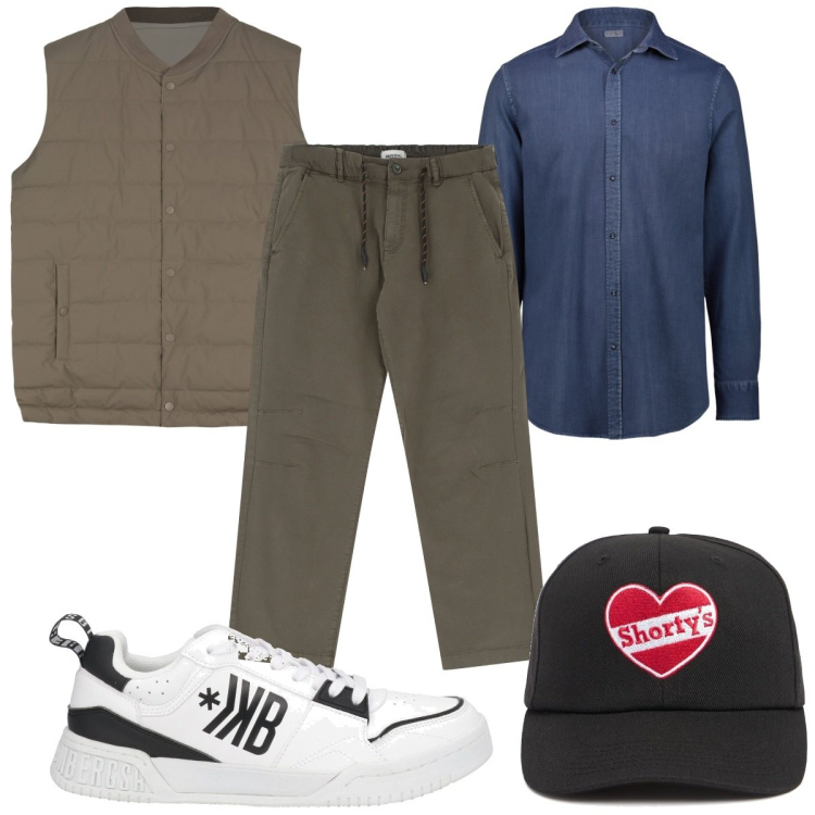 Outfit uomo - Total look #2101845. Stile Casual per Tutti i giorni. Abbinamento con sneakers, pantaloni, gilet, cappelli, camicie.