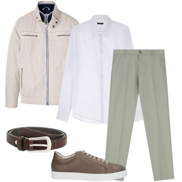 Outfit uomo - Il pantalone verde salvia. Stile Business/Elegante per Ufficio. Abbinamento con giacche, sneakers, cinture, pantaloni, camicie.