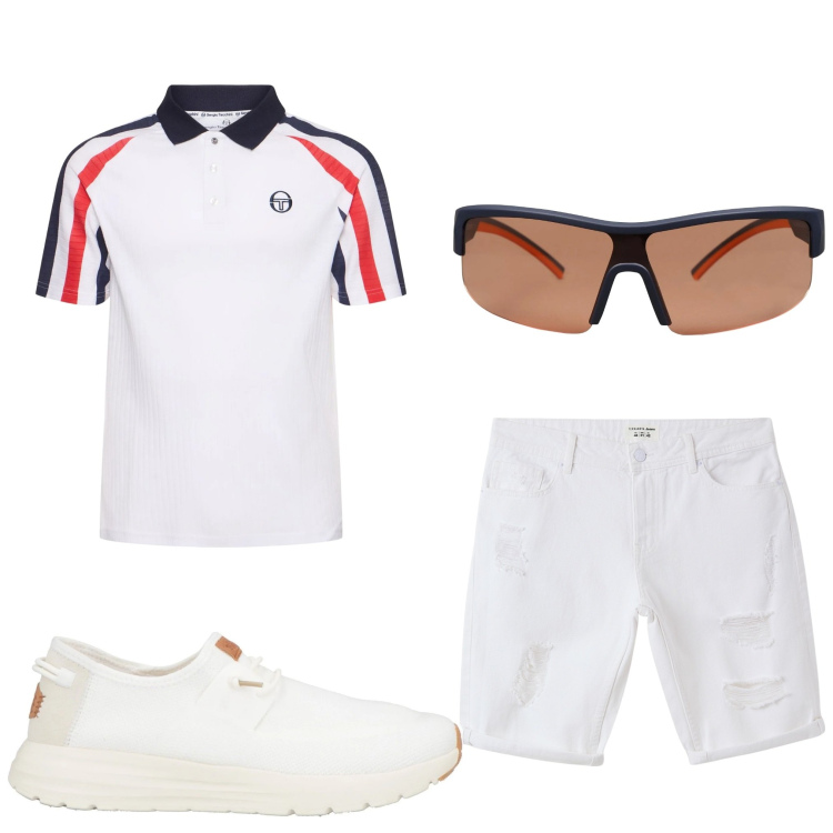 Outfit uomo - Voglia di sole. Stile Casual per Tutti i giorni. Abbinamento con occhiali da sole, sneakers, bermuda, polo.