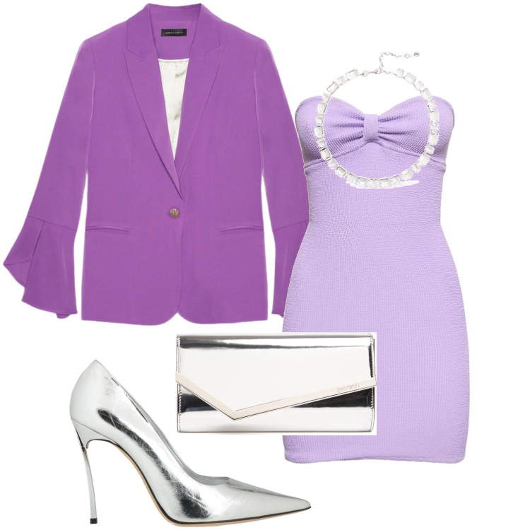 Outfit donna - Blazer tulipano. Stile Glamour per Serata fuori. Abbinamento con décolleté, blazer, collane, pochette, vestiti.