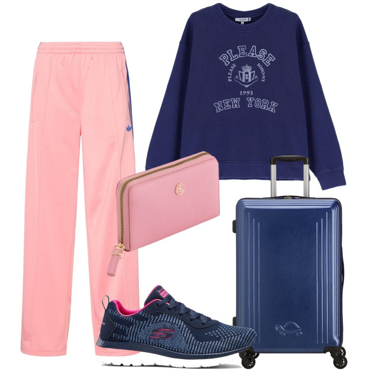 Outfit donna - Total look #2101959. Stile Casual per Tutti i giorni. Abbinamento con sneakers, felpe, pantaloni, valigie, portafogli.