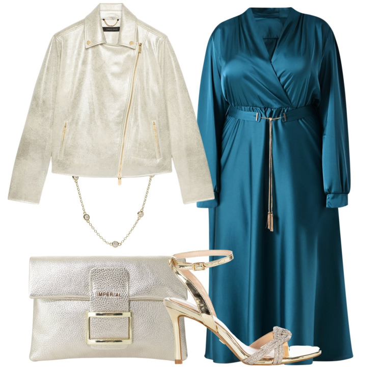 Outfit donna - Lei ad una cerimonia. Stile Glamour per Cerimonia. Abbinamento con collane, vestiti midi/longuette, sandali col tacco, pochette, blazer.