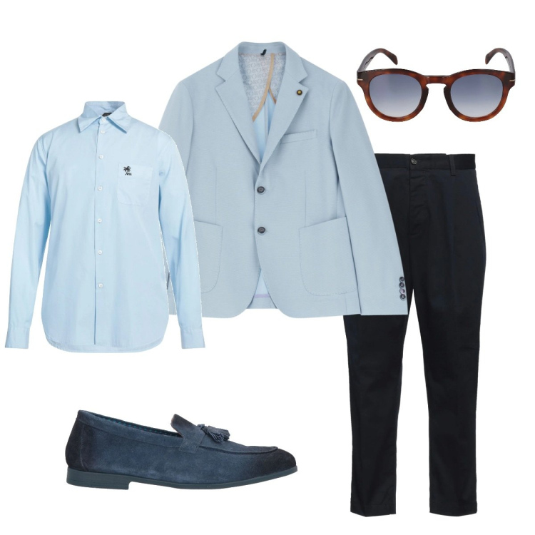 Outfit uomo - Ufficio. Stile Business/Elegante per Ufficio. Abbinamento con scarpe stringate, pantaloni, camicie, giacche, occhiali da sole.