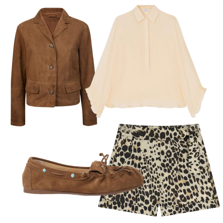 Outfit donna - Camoscio. Stile Glamour per Serata fuori. look ideale per Petite. Abbinamento con shorts, mocassini, blazer, camicie.