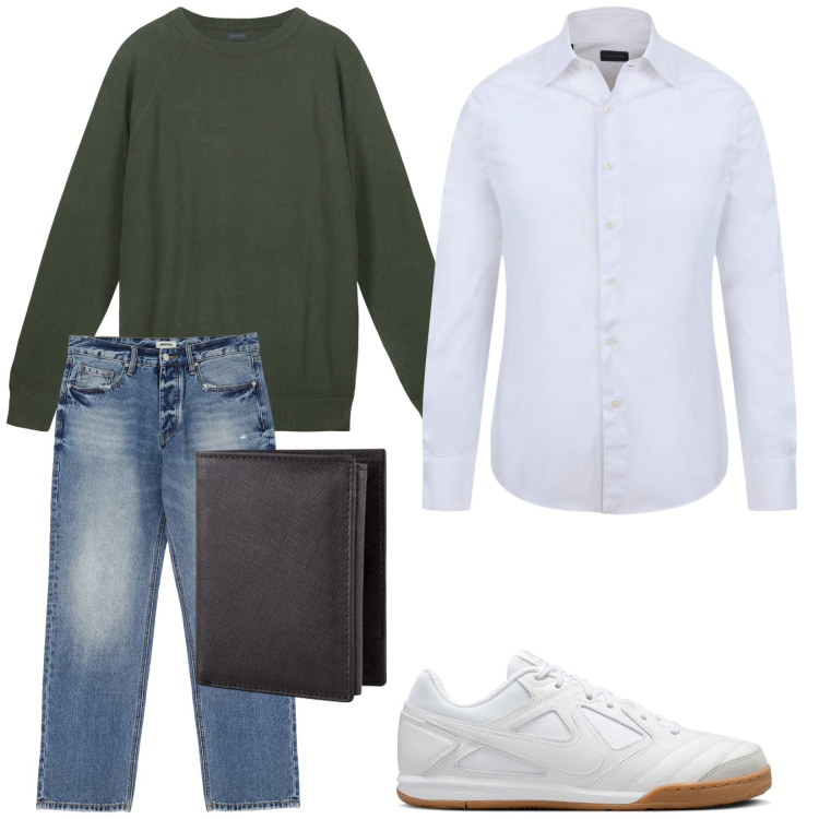 Outfit uomo - Total look #2102054. Stile Casual per Tutti i giorni. Abbinamento con jeans, camicie, maglieria, sneakers, portafogli.
