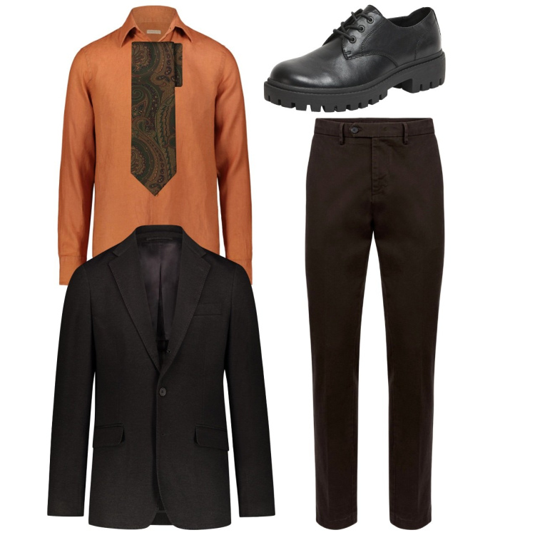 Outfit uomo - Moka. Stile Business/Elegante per Serata speciale. Abbinamento con scarpe stringate, giacche, camicie, pantaloni chino, cravatte.