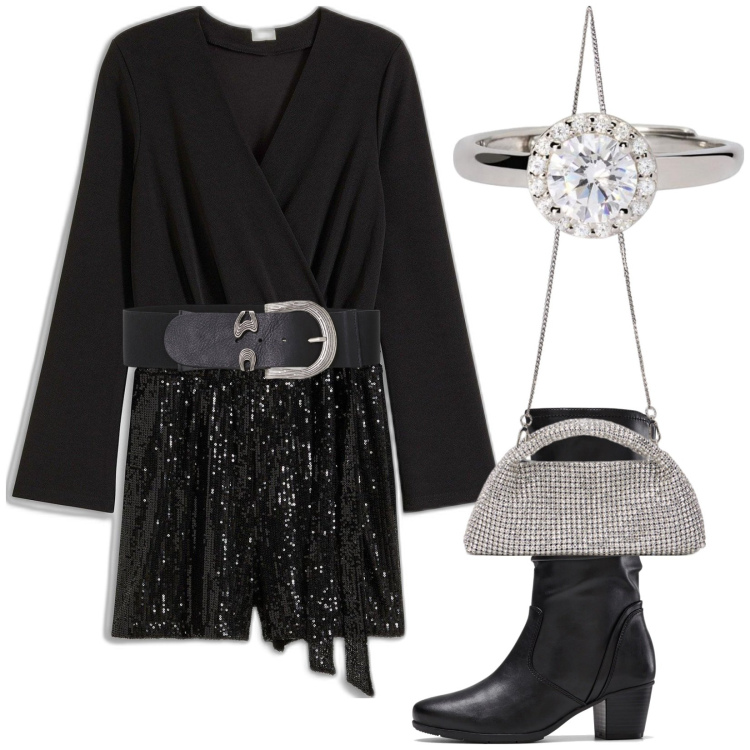 Outfit donna - Jumpesuite. Stile Vintage retrò per Serata fuori. Abbinamento con stivali, tute, anelli, cinture, clutch.
