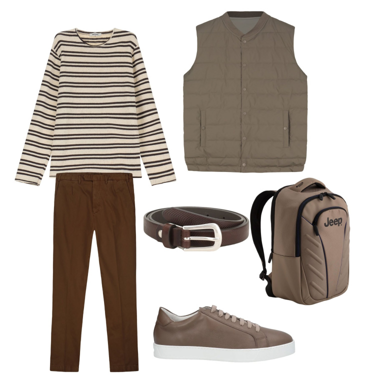 Outfit uomo - Gita in montagna. Stile Casual per Sport. Abbinamento con sneakers, cinture, felpe, pantaloni, gilet, borse sportive.
