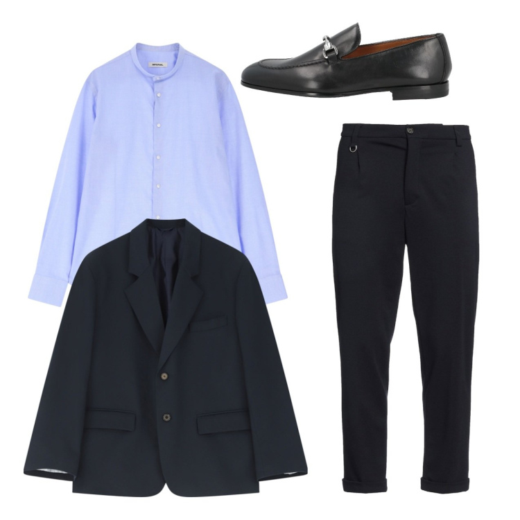 Outfit uomo - In blu. Stile Business/Elegante per Ufficio. Abbinamento con scarpe stringate, pantaloni chino, giacche, camicie.
