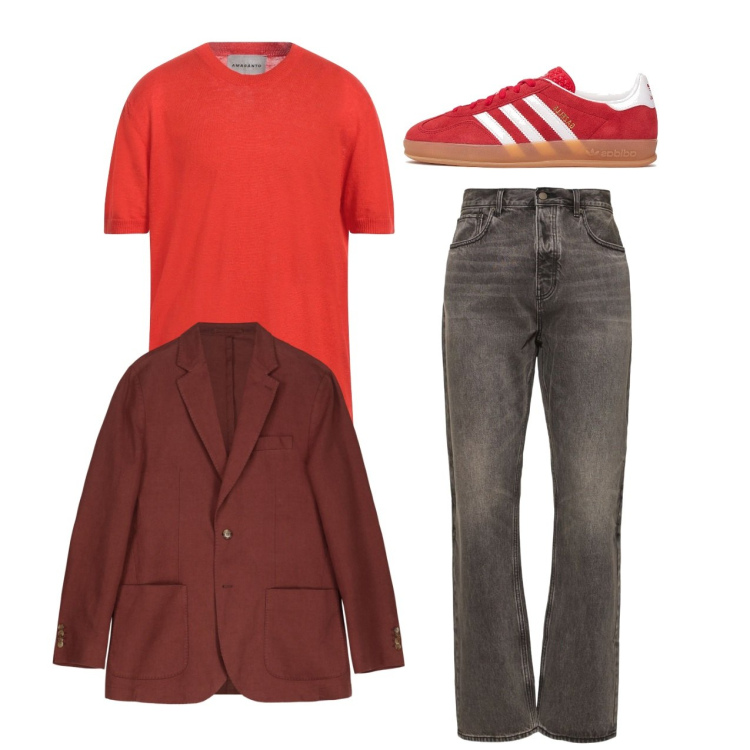 Outfit uomo - Rosso casual. Stile Casual per Tutti i giorni. Abbinamento con pullovers, giacche, jeans, sneakers.