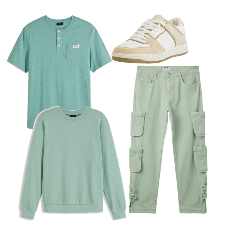 Outfit uomo - Acqua di primavera. Stile Casual per Tutti i giorni. Abbinamento con felpe, maglieria, jeans, sneakers.