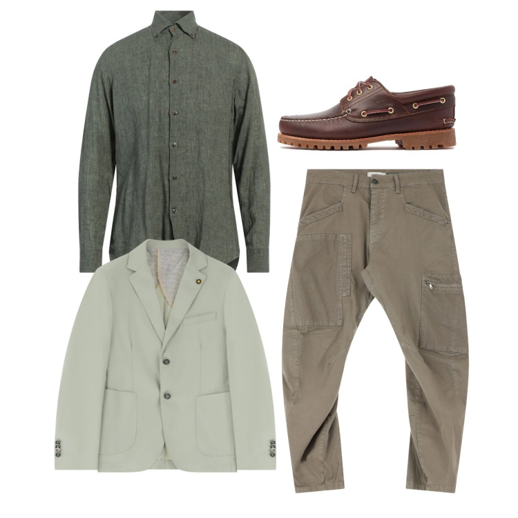 Outfit uomo - Giacca e cargo. Stile Trendy per Tutti i giorni. Abbinamento con camicie, giacche, pantaloni cargo, scarpe stringate.