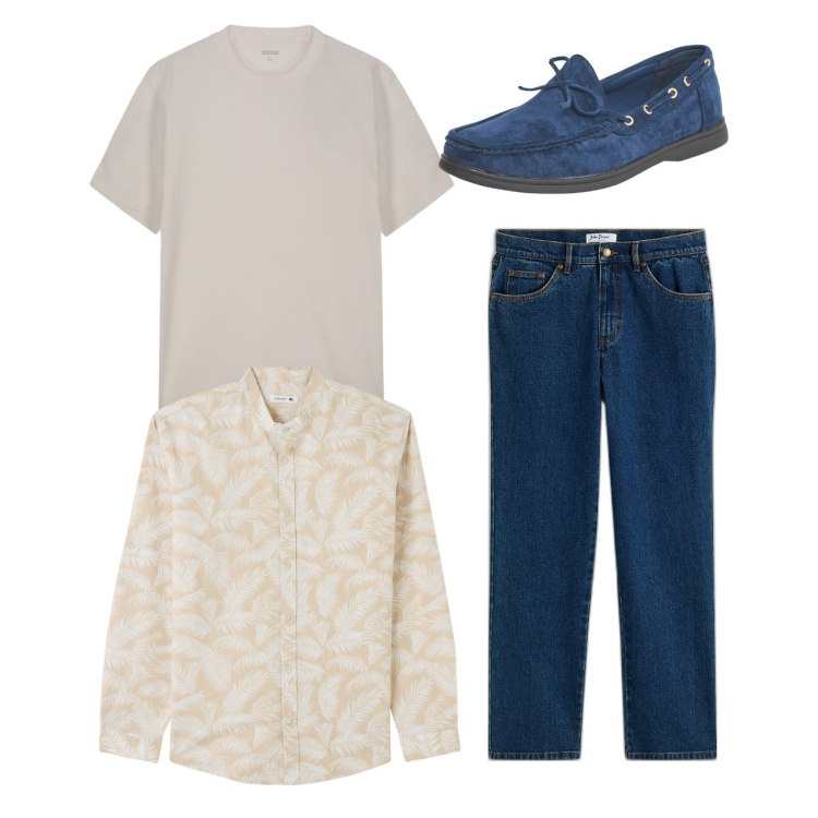 Outfit uomo - La camicia leggera. Stile Casual per Tutti i giorni. Abbinamento con jeans dritti, scarpe stringate, camicie, t-shirt.