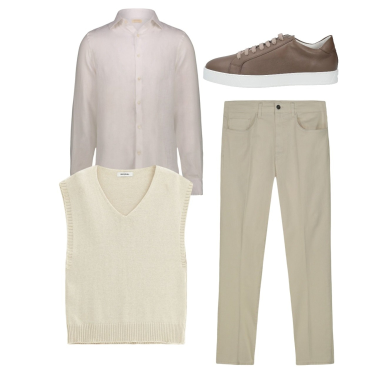 Outfit uomo - Toni neutri. Stile Casual per Tutti i giorni. Abbinamento con sneakers, maglieria, pantaloni, camicie.