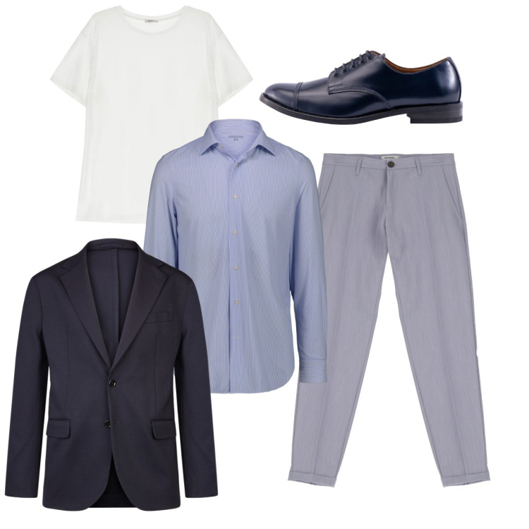 Outfit uomo - Elegante. Stile Casual per Serata speciale. Abbinamento con pantaloni, t-shirt, giacche, scarpe stringate, camicie.