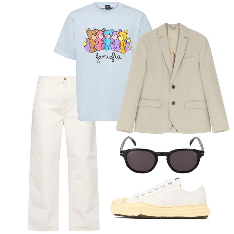 Outfit uomo - Colori pastello. Stile Casual per Tutti i giorni. Abbinamento con giacche, sneakers, occhiali da sole, t-shirt, jeans.