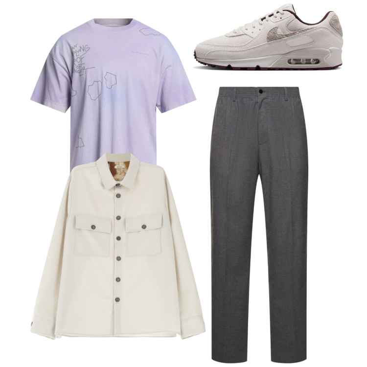 Outfit uomo - Lilla. Stile Casual per Tutti i giorni. Abbinamento con t-shirt, camicie, pantaloni, sneakers.