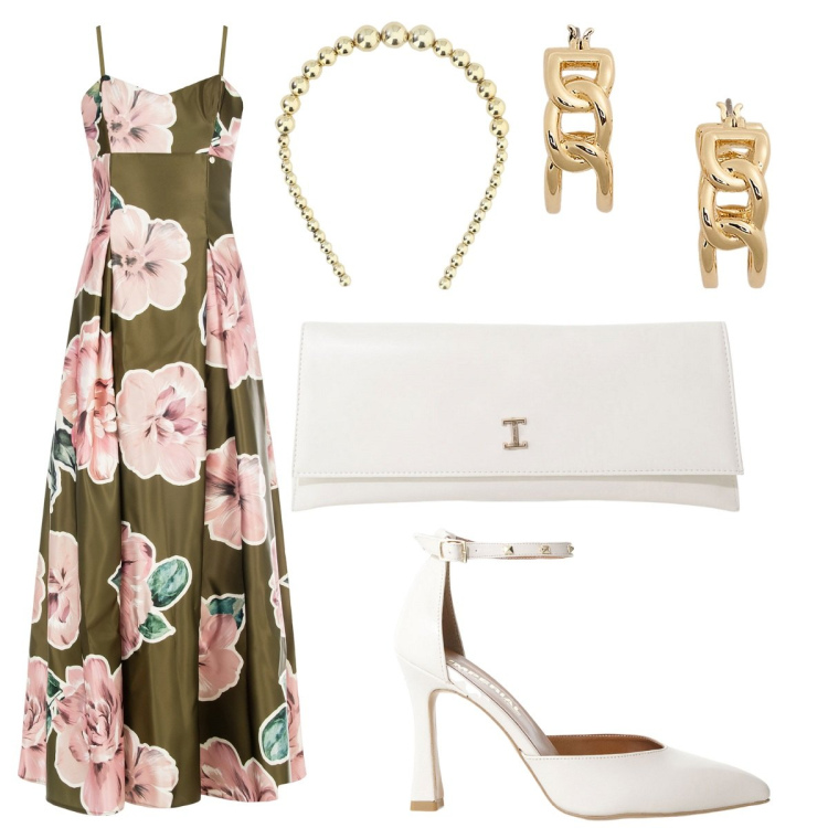 Outfit donna - Fiori ne abbiamo. Stile Romantica per Cerimonia. Abbinamento con vestiti lunghi, décolleté, pochette, cerchietti, orecchini.