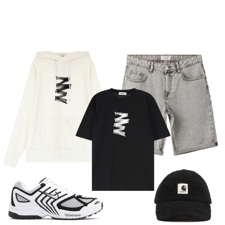 Outfit uomo - Pantalone corto. Stile Casual per Tutti i giorni. Abbinamento con bermuda, t-shirt, felpe con cappuccio, sneakers, cappelli.