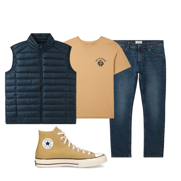 Outfit uomo - Total look #2102239. Stile Casual per Tutti i giorni. Abbinamento con jeans, t-shirt, gilet, sneakers.