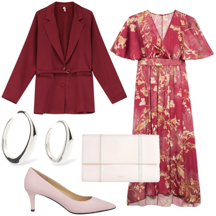 Outfit donna - Giorno di festa. Stile Bon Ton per Cerimonia. Abbinamento con borse a mano, décolleté, blazer, vestiti lunghi, orecchini.