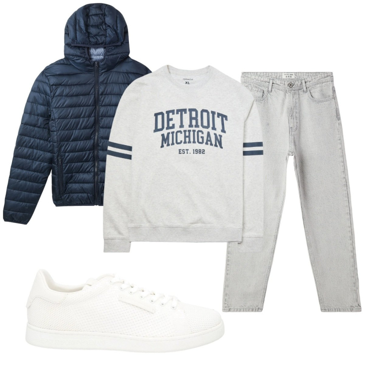 Outfit uomo - Total look #2102276. Stile Casual per Tutti i giorni. Abbinamento con sneakers, piumini, jeans, felpe.