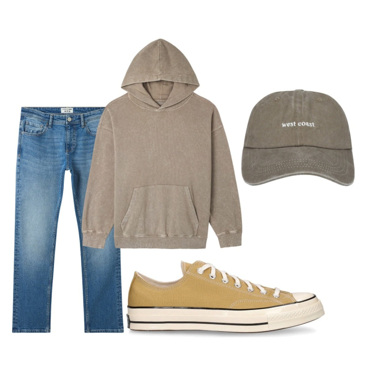 Outfit uomo - Total look #2102294. Stile Casual per Tutti i giorni. Abbinamento con jeans, cappelli, felpe con cappuccio, sneakers.