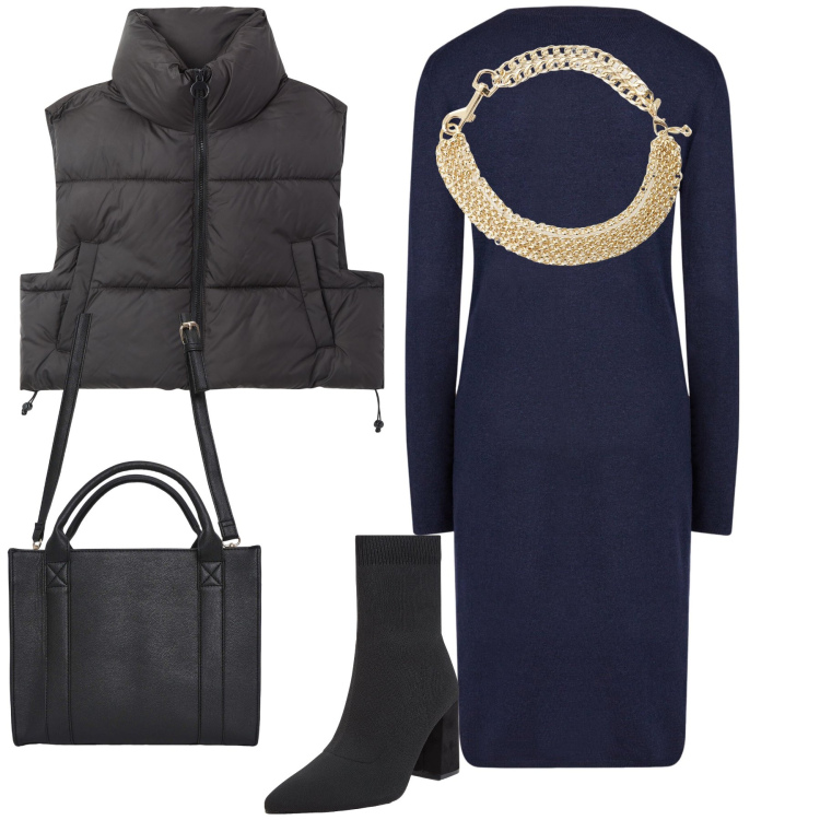 Outfit donna - Semplicemente ufficio. Stile Urban per Ufficio. Abbinamento con borse tote, stivaletti, piumini, collane, vestiti midi/longuette.