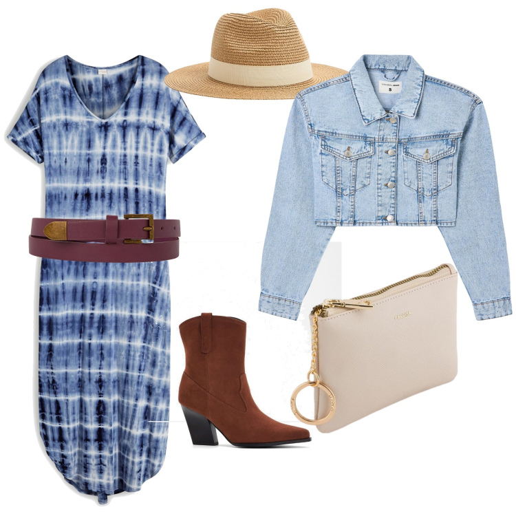 Outfit donna - Una passeggiata in centro. Stile Boho per Tutti i giorni. Abbinamento con vestiti lunghi, stivaletti texani, cappelli, blazer, cinture, portamonete.