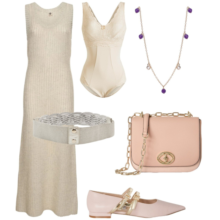 Outfit donna - Cerimonia in Trentino. Stile Chic per Cerimonia. Abbinamento con body, cinture, collane, vestiti, ballerine, borse a tracolla.