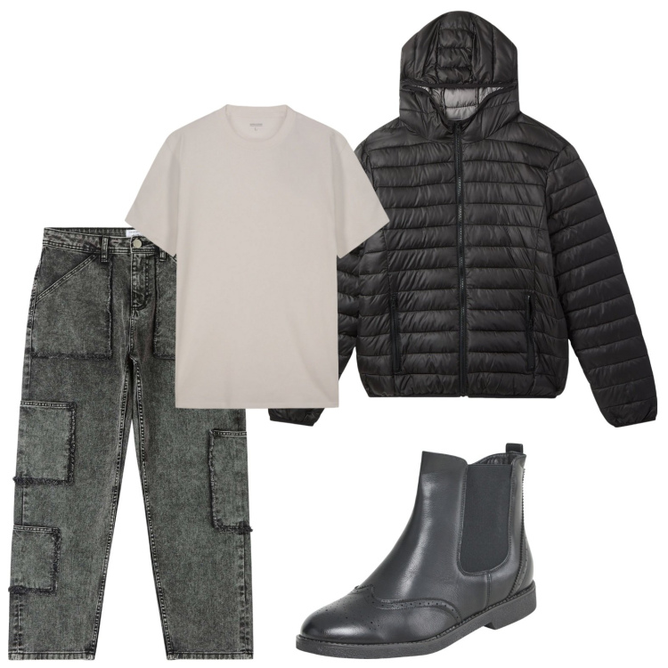Outfit uomo - Denim multitasche. Stile Trendy per Tutti i giorni. Abbinamento con stivali e stivaletti, piumini, jeans, t-shirt.