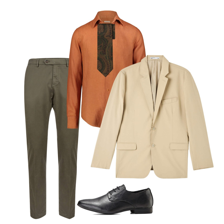 Outfit uomo - Serata elegante. Stile Business/Elegante per Serata speciale. Abbinamento con scarpe stringate, giacche, pantaloni chino, camicie, cravatte.