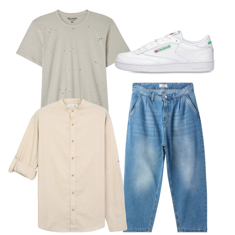 Outfit uomo - Un ragazzo. Stile Casual per Tutti i giorni. Abbinamento con t-shirt, camicie, jeans, sneakers.