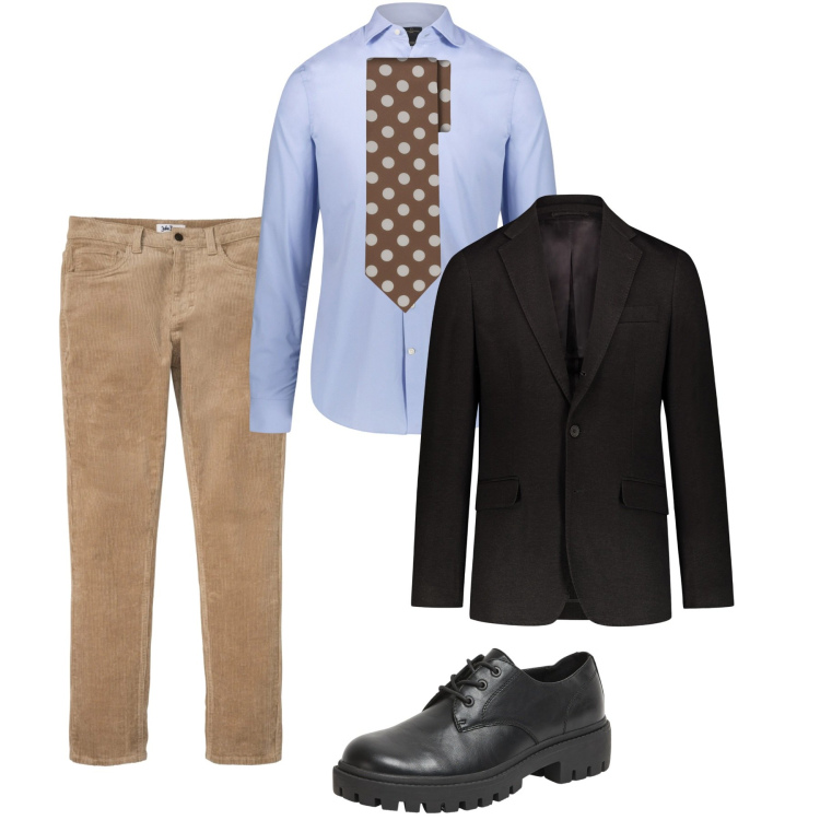 Outfit uomo - I pois. Stile Business/Elegante per Ufficio. Abbinamento con pantaloni, scarpe stringate, giacche, cravatte, camicie.