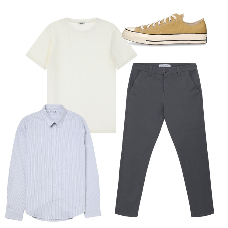 Outfit uomo - Camicie chiare per la primavera. Stile Casual per Tutti i giorni. Abbinamento con pantaloni chino, camicie, t-shirt, sneakers.