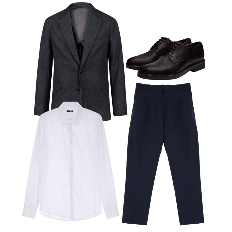 Outfit uomo - Tocco elegante. Stile Casual per Tutti i giorni. Abbinamento con pantaloni, camicie, giacche, scarpe stringate.