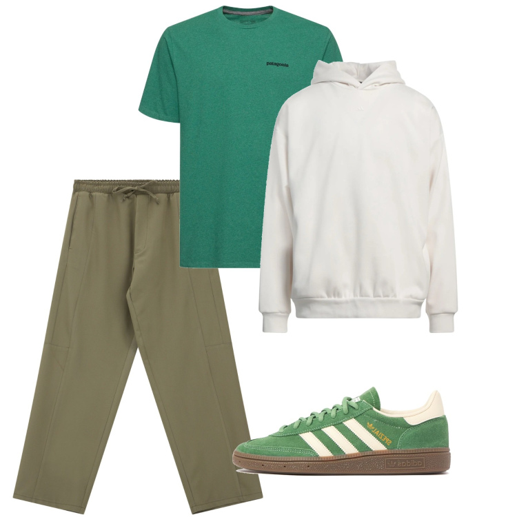 Outfit uomo - Aprile sportivo. Stile Urban per Sport. Abbinamento con felpe con cappuccio, pantaloni cargo, sneakers, t-shirt.
