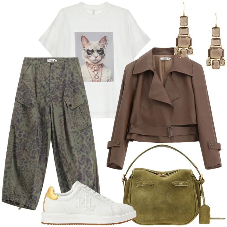 Outfit donna - Utility soft coi cargo al femminile. Stile Urban per Tutti i giorni. Abbinamento con pantaloni cargo, blazer, t-shirt, borse a mano, sneakers, orecchini.