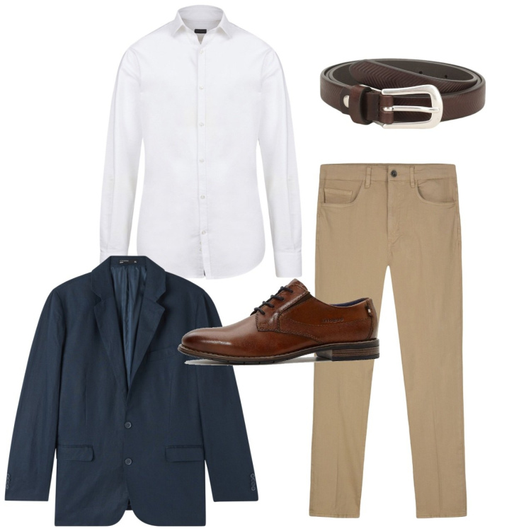 Outfit uomo - Giacca e camicia. Stile Casual per Tutti i giorni. Abbinamento con scarpe stringate, giacche, cinture, camicie, pantaloni.