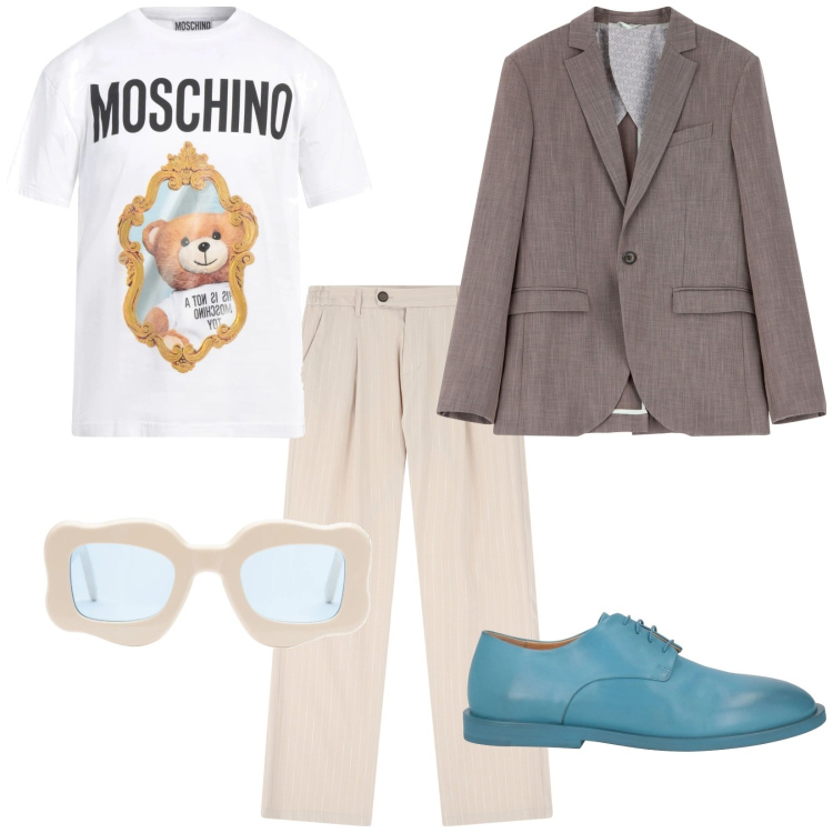 Outfit uomo - Total look #2102370. Stile Trendy per Tutti i giorni. Abbinamento con t-shirt, scarpe stringate, giacche, pantaloni, occhiali da sole.