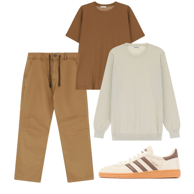 Outfit uomo - Nocciola. Stile Casual per Tutti i giorni. Abbinamento con t-shirt, maglieria, pantaloni, sneakers.