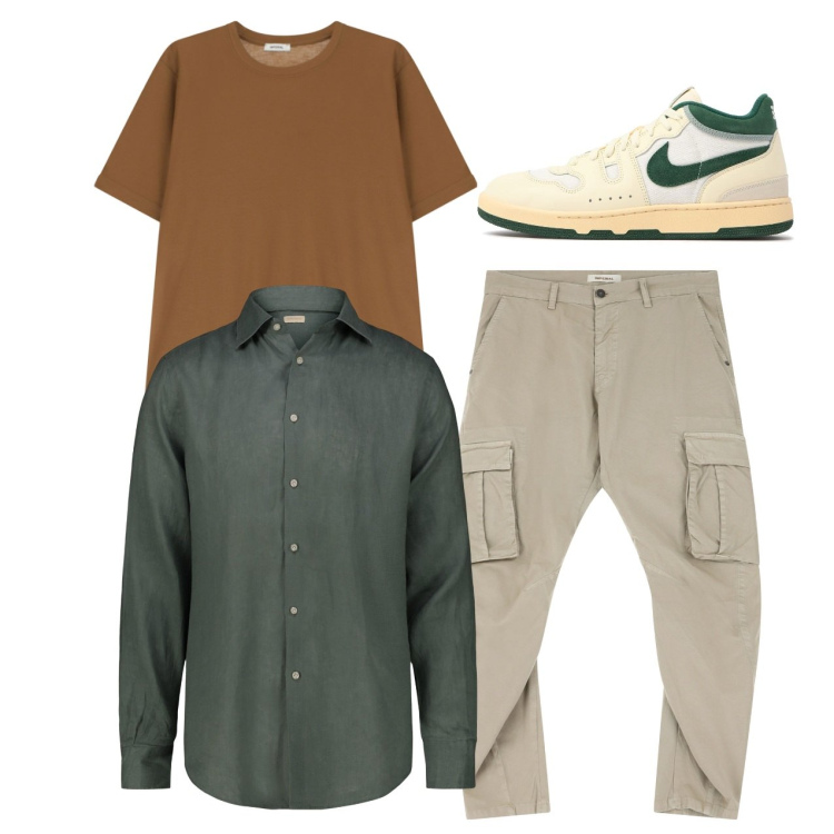 Outfit uomo - Nota verde. Stile Casual per Tutti i giorni. Abbinamento con t-shirt, pantaloni cargo, sneakers, camicie.