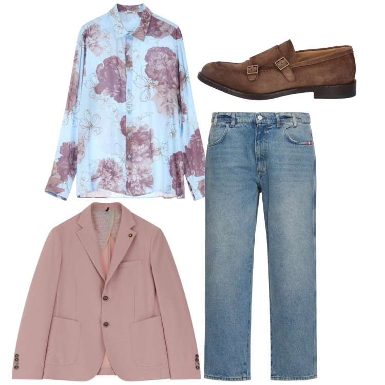 Outfit uomo - Un lui romantico. Stile Trendy per Tutti i giorni. Abbinamento con scarpe stringate, camicie, giacche, jeans.