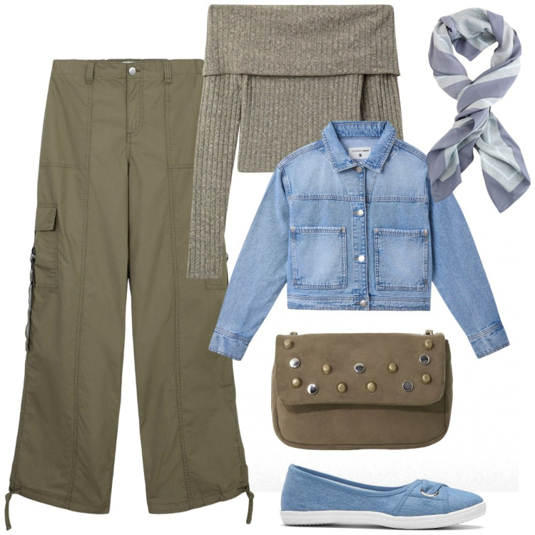 Outfit donna - Il nuovo minimalismo primaverile. Stile Minimal per Tutti i giorni. Abbinamento con ballerine, pantaloni cargo, maglieria, cappotti, borse a tracolla, foulard.