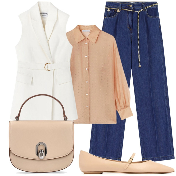 Outfit donna - April très chic. Stile Casual chic per Ufficio. Abbinamento con jeans, gilet, borse a mano, ballerine, camicie.