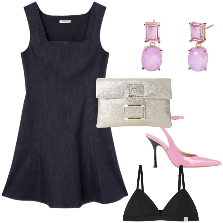 Outfit donna - LBD. Stile Chic per Serata fuori. Abbinamento con décolleté, orecchini, pochette, reggiseni, vestiti.