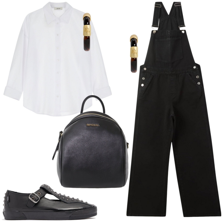Outfit donna - Sneakers Mary jane. Stile Basic per Tutti i giorni. Abbinamento con salopette, zaini, orecchini, camicie, sneakers.