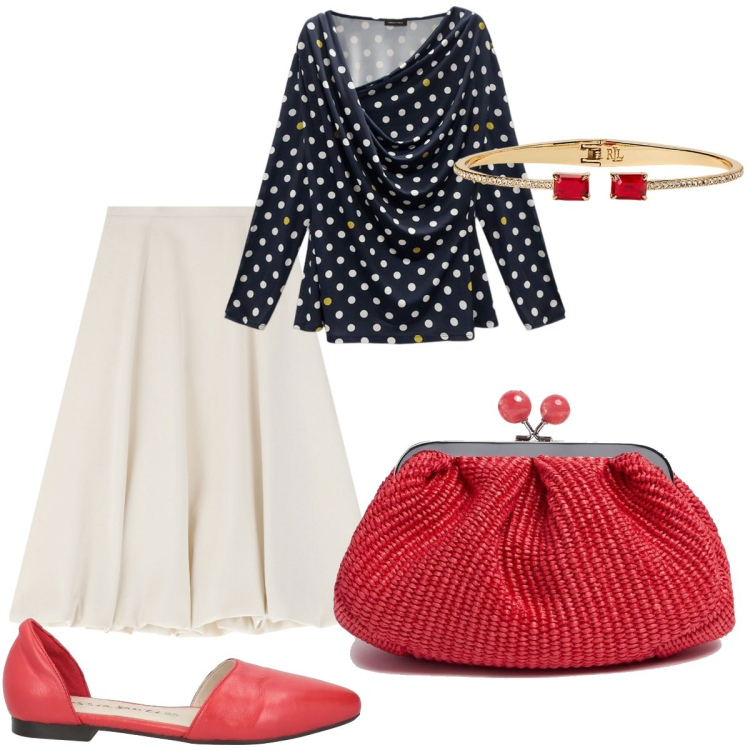 Outfit donna - Mary Jane e Ballerine-un tocco retrò. Stile Casual chic per Tutti i giorni. Abbinamento con ballerine, gonne longuette, braccialetti, pochette, t-shirt.